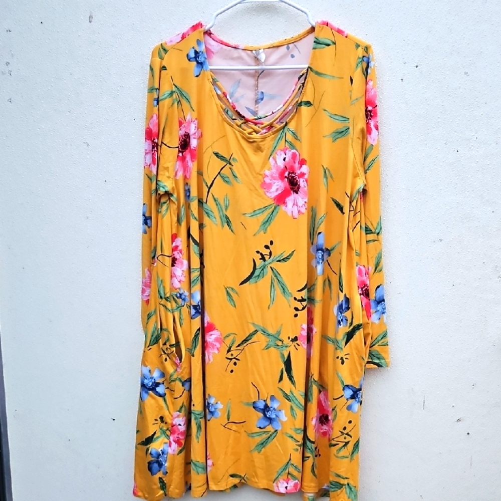Floral Yellow Dress With Pockets